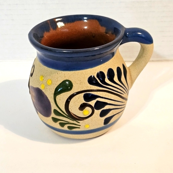 🌺 Mexican Art Red Clay Pottery Coffee Cup Hand Painted Butterfly Themed - Picture 4 of 7